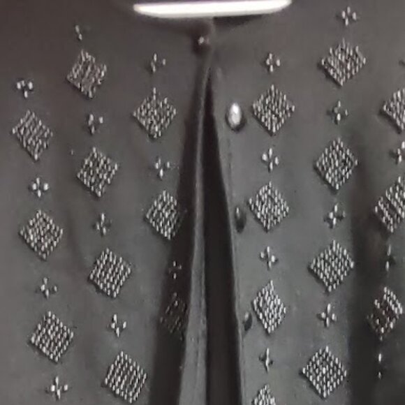 RUSS PETITES VINTAGE BLACK BEADED CARDIGAN, 8 BUTTON FRONT, ELEGANT, SIZE MED - Picture 4 of 10